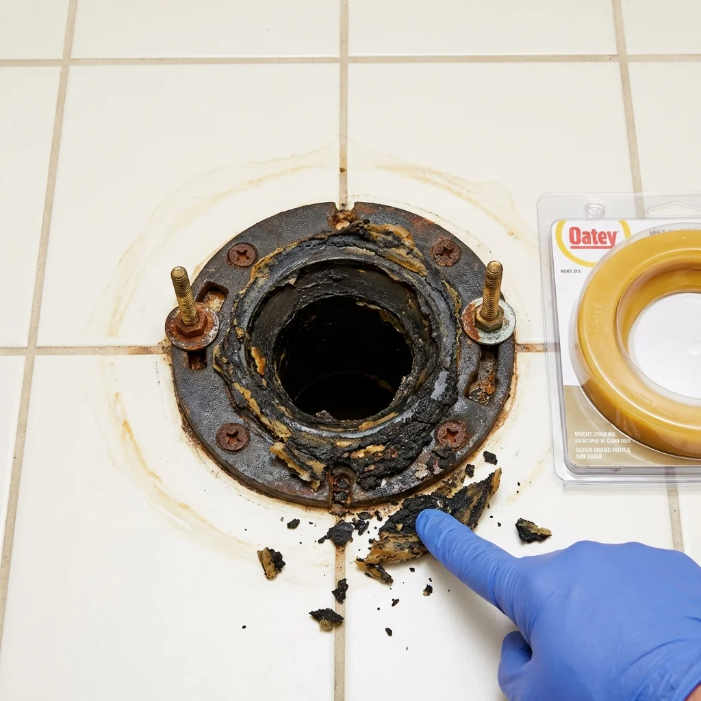 Failed wax ring showing water seepage at the base of a toilet in a Greene, NY home
