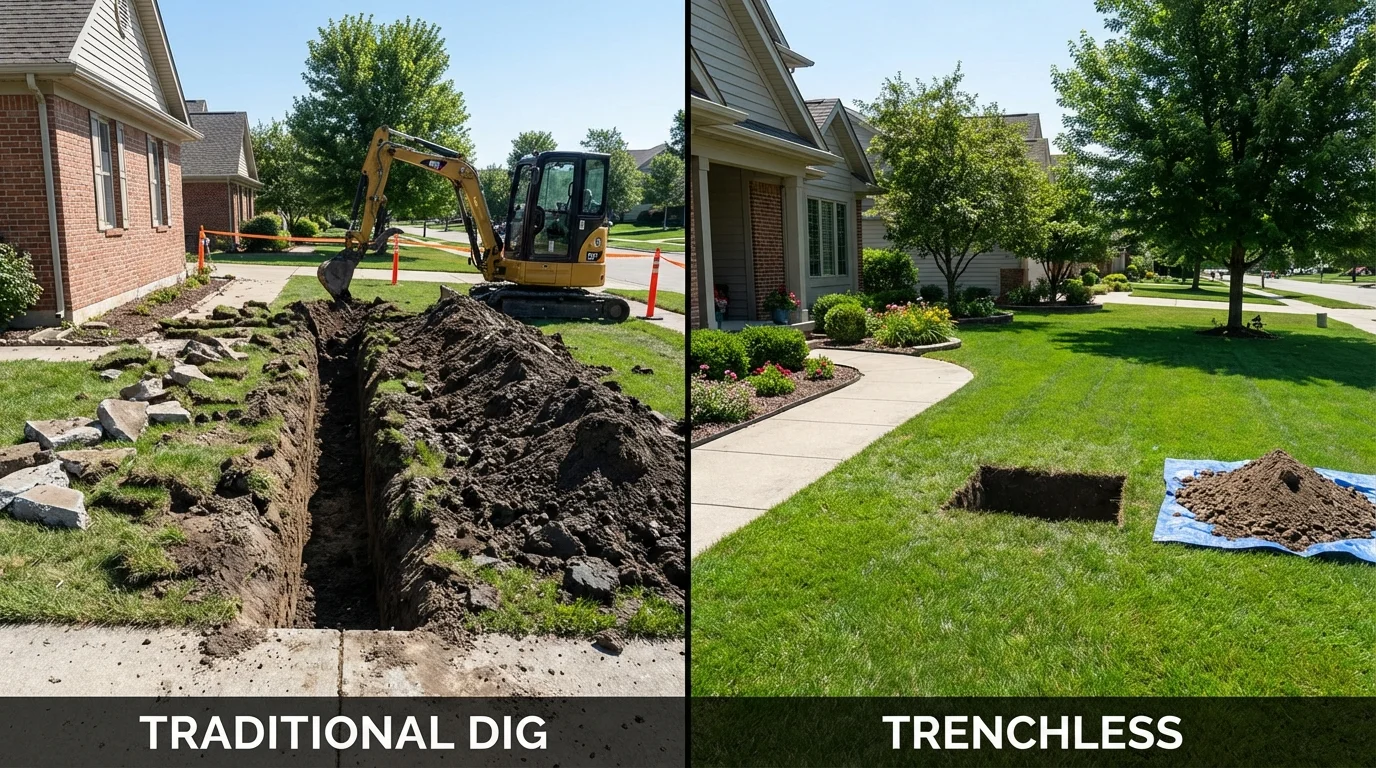 Trenchless sewer repair with minimal yard damage versus traditional excavation in Greene, NY